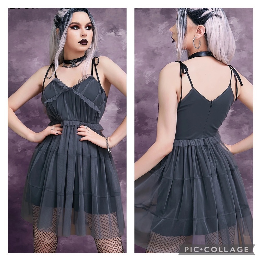 Studio Gray Tulle Mesh Overlay Ruffled Dress Size Small - Picture 12 of 14